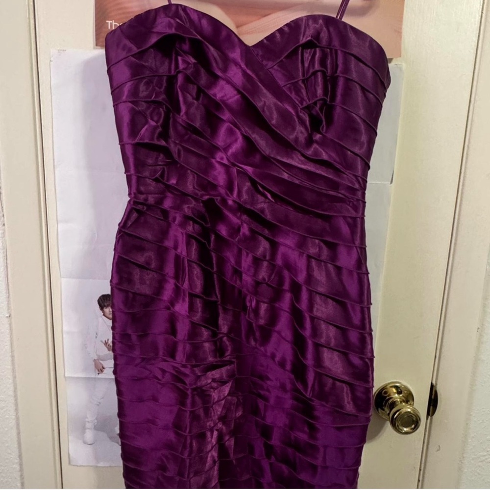 Max & Cleo Strapless Satin Dress in Deep Purple